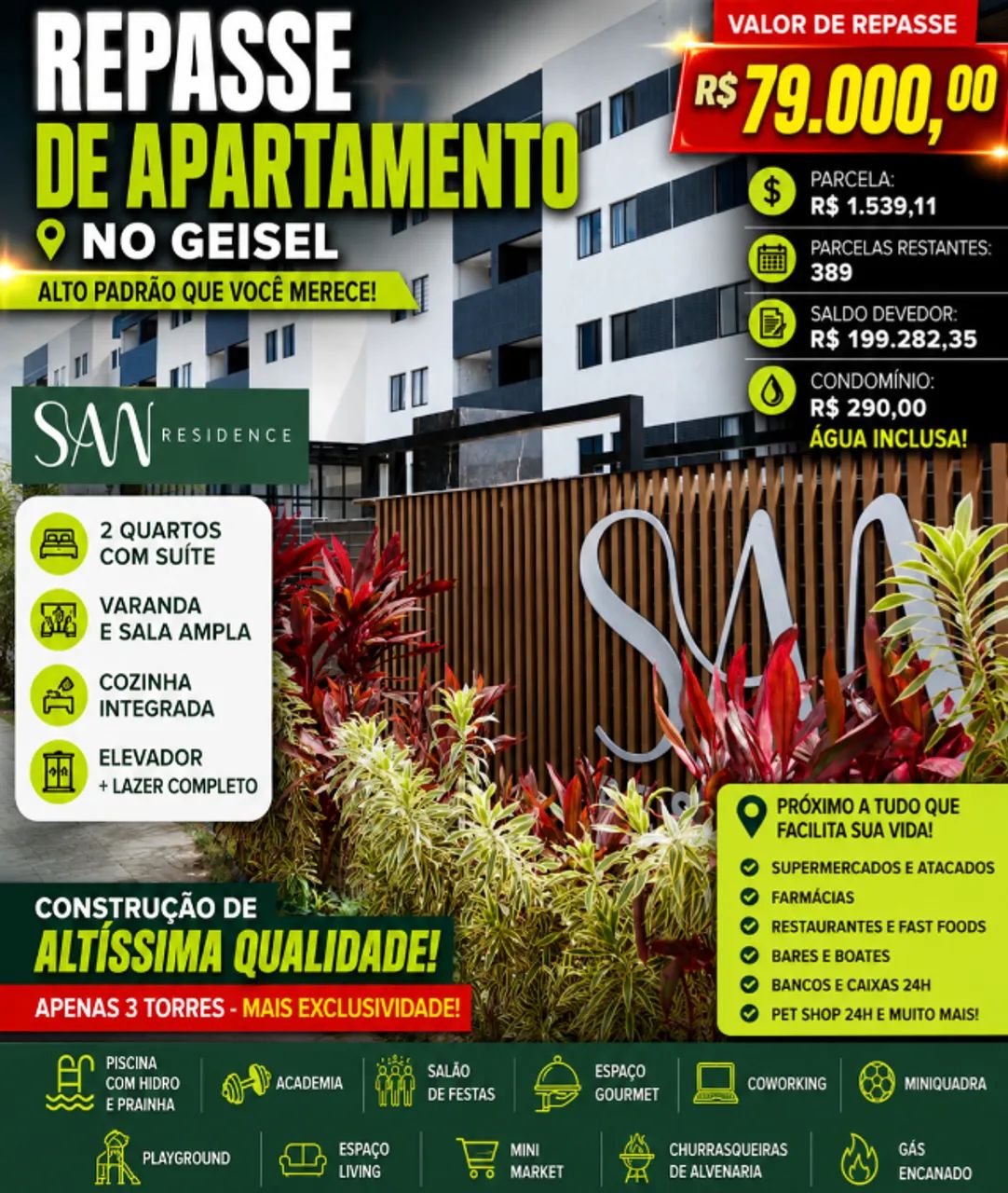REPASSE de Apto 02 quartos no Geisel COM ELEVADOR
