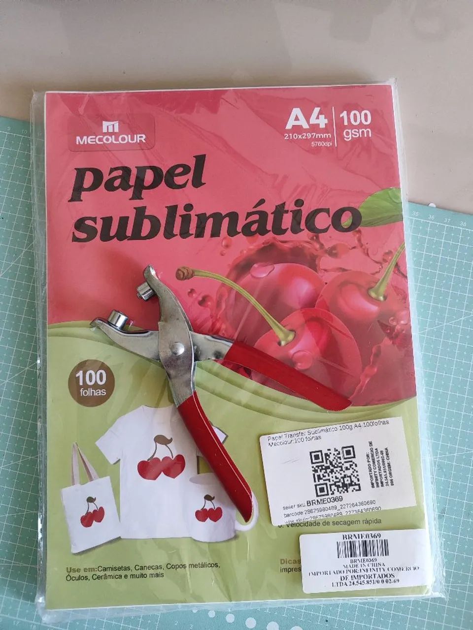 Papel sublimático + alicate de ilhós 