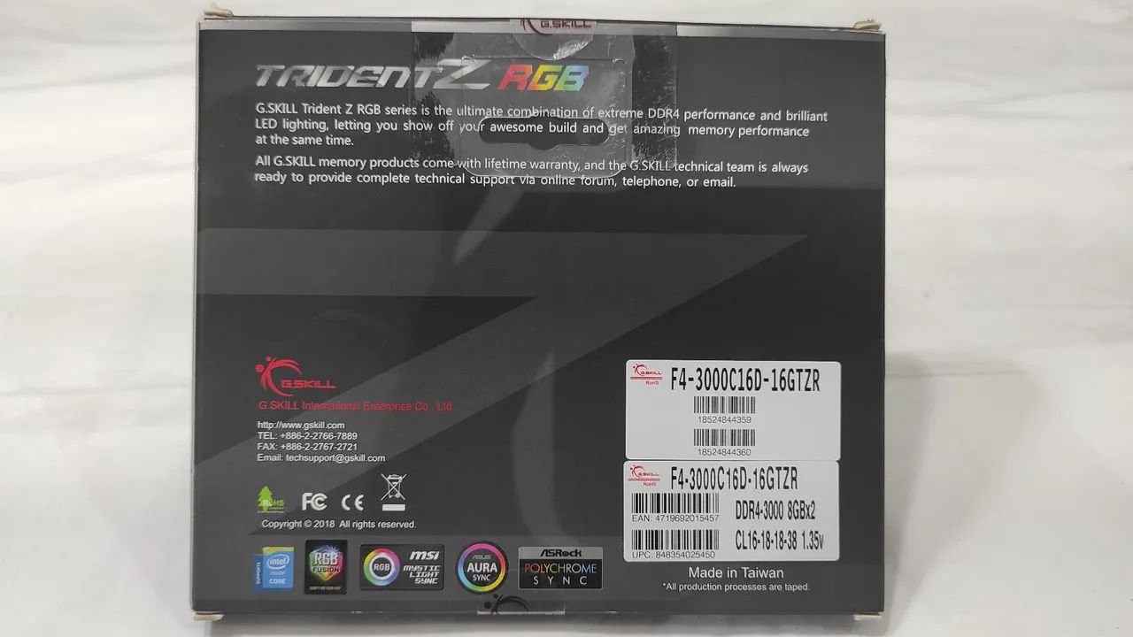 Memória G.Skill Tridentz RGB 16gb 2x8. DDR4 3000 mhz