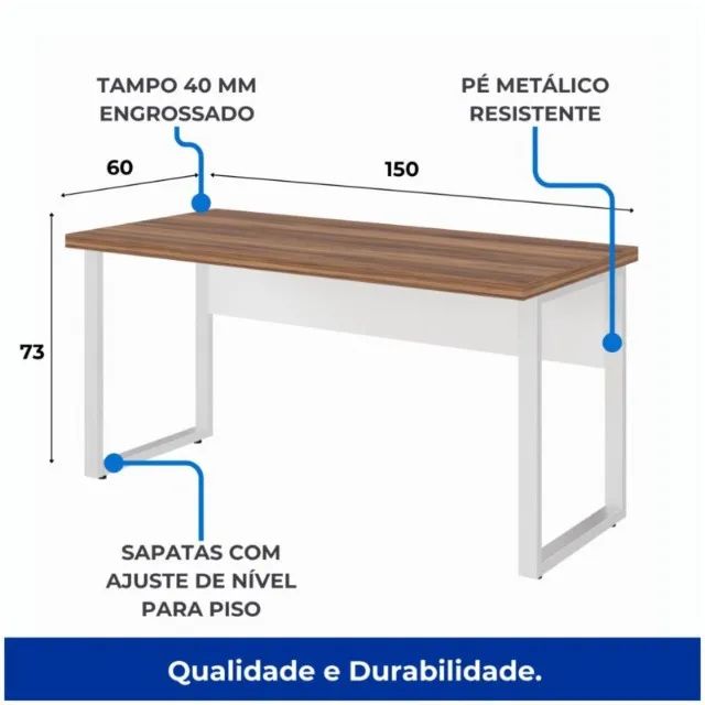 Mesa Escritório PÉ QUADRO C/ Gavetas Nogal Sevilha/Branco Funcional 34321 - Foto 3
