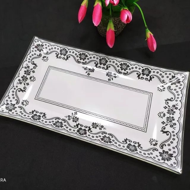 Travessa Rocambole Grande Vidro- Renda 33x19cm Decorglass