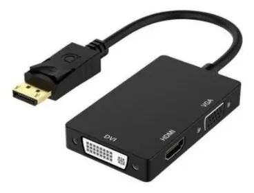 Cabo 3 Em 1 Conversor Displayport Para Hdmi Vga Dvi