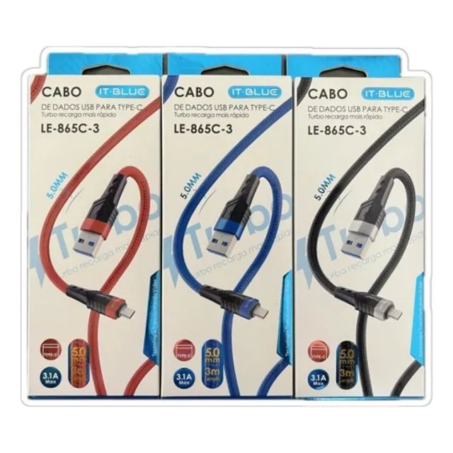 (NOVO) Cabo Tipo C 3m it.Blue LE-865C-3