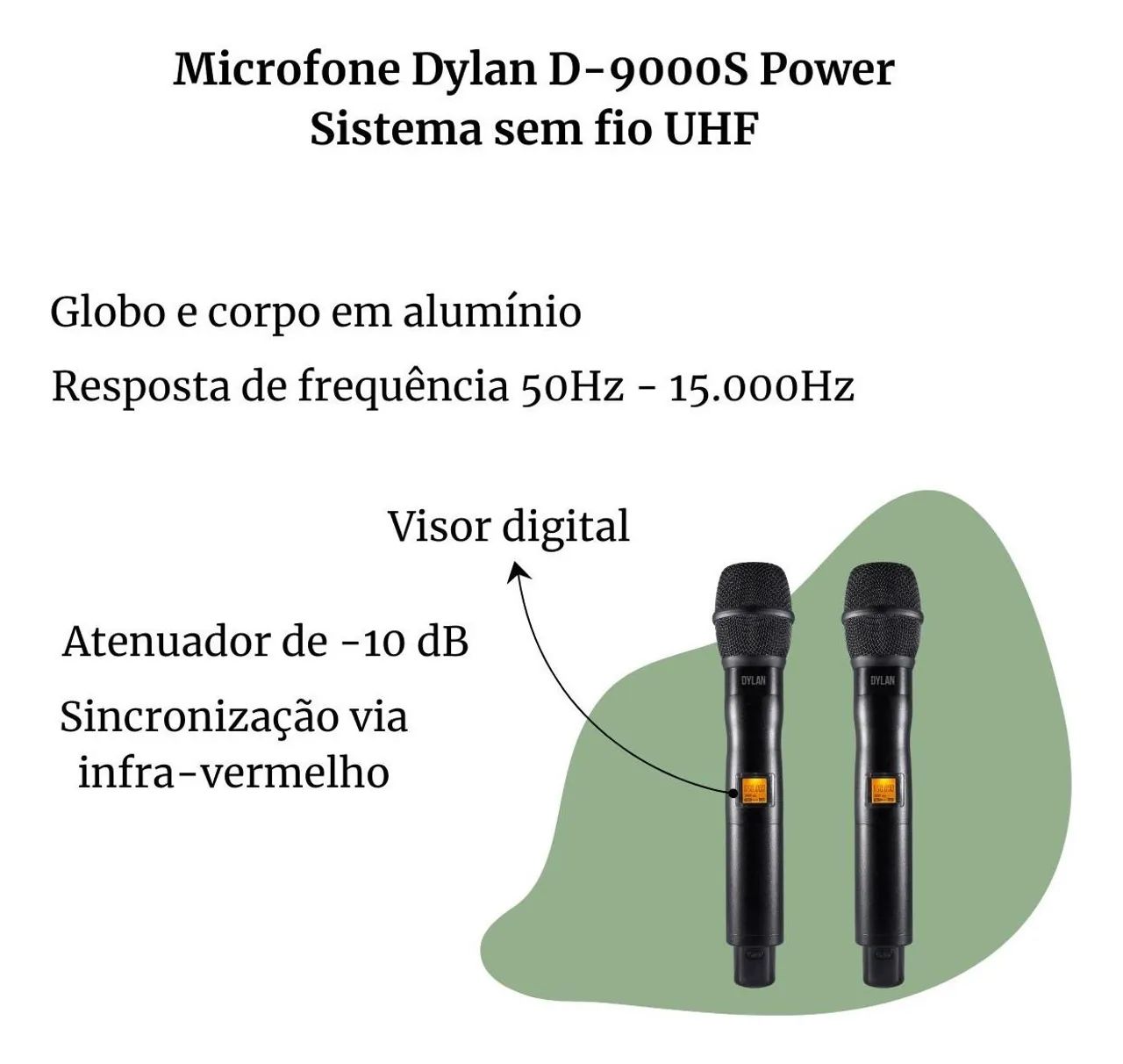 Microfone Sem Fio Duplo Profissional Dylan D-9000S Power ( Recarregável Nova Versão ) - Foto 2