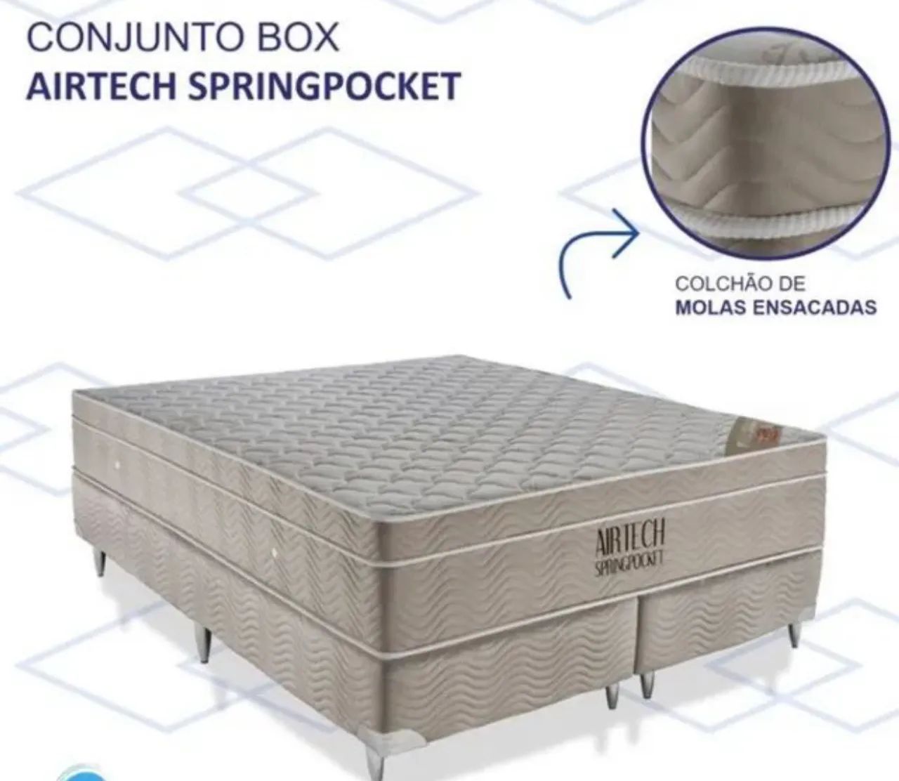 Cama box Queen Size Ortobom AIRTECH molas ensacadas com garantia em Promoção!