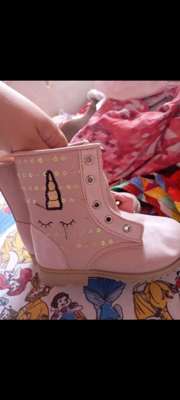 Botas infantis unicórnio rosa