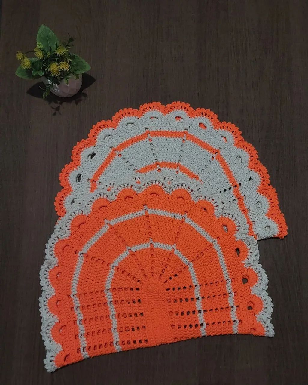 Tapetes em crochê Cru e Laranja - Foto 4