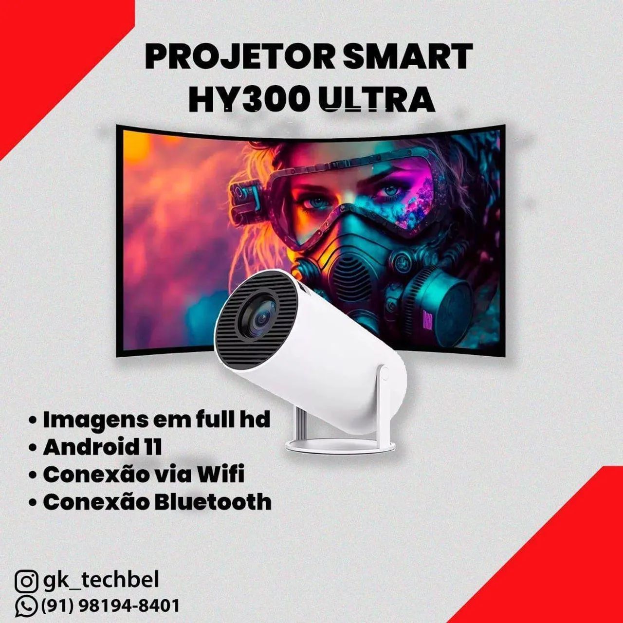 Projetor Smart HY300 Ultra - Full HD, Android 11, Wifi e Bluetooth