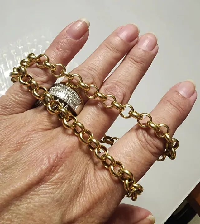 Pulseira Grossa Elo Português Ouro18 K - Foto 4
