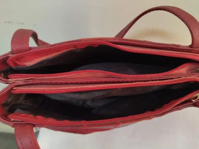 BOLSA DE COURO VERMELHA FEMININA - Foto 5