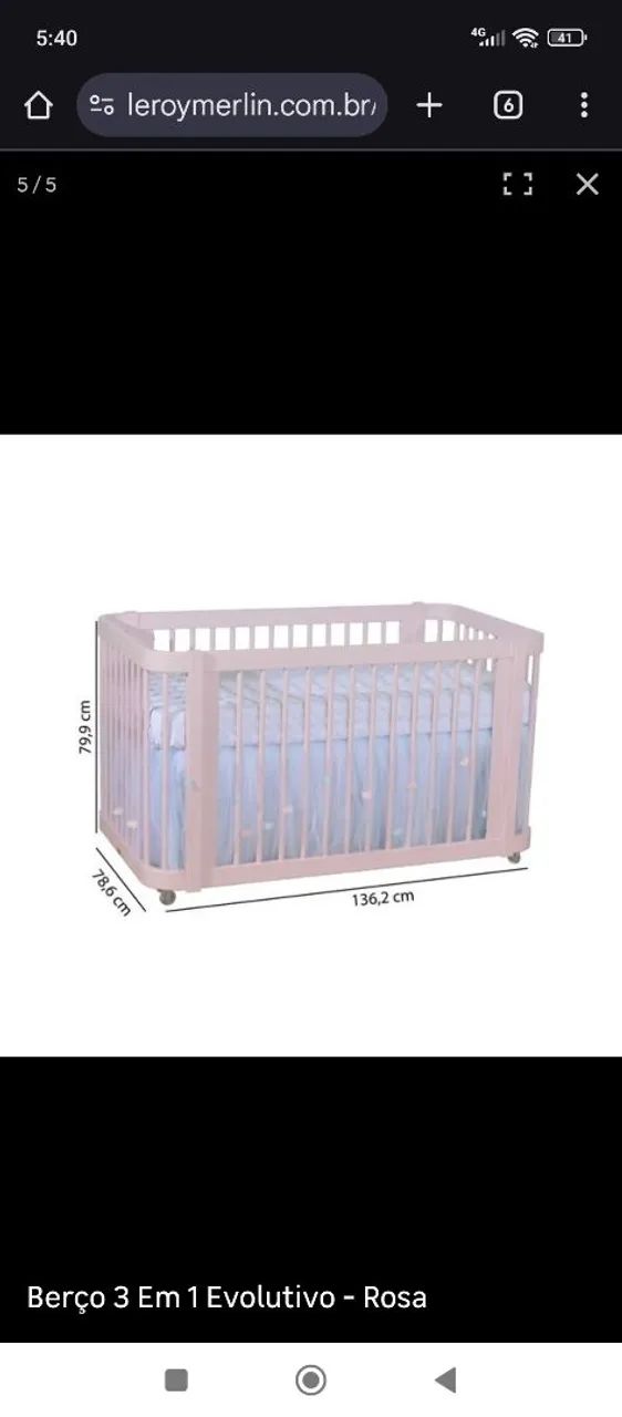 Berço 3 Em 1 Evolutivo - Rosa - Foto 5