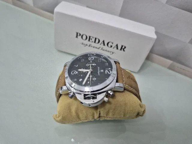 Relógio de pulso Poedagar 859 Silver Green com pulseira em couro ecológico - Foto 3