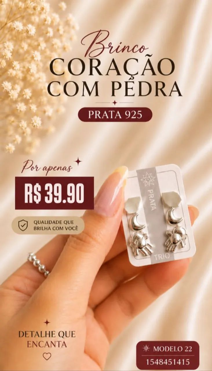 Trio de Brincos Vários Modelos Prata 925 - Foto 3