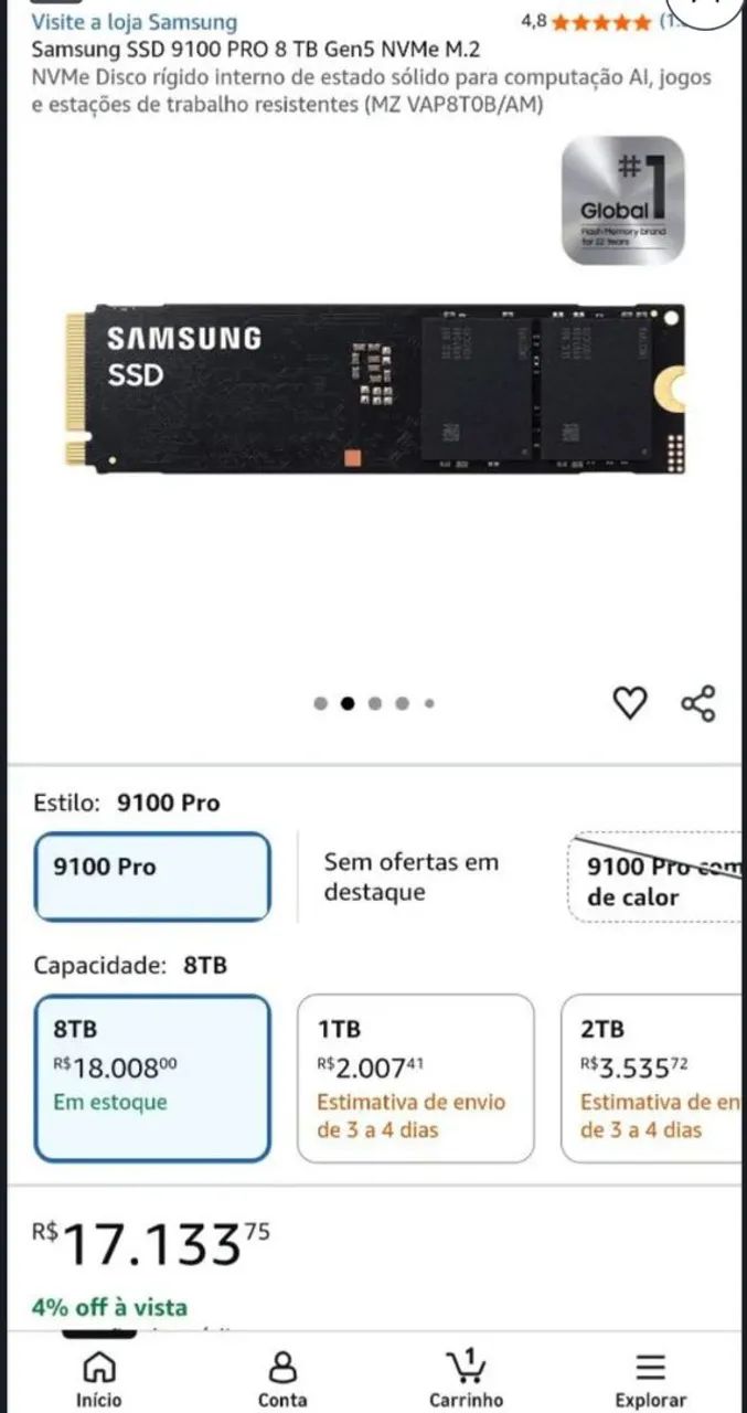 SSD nvme 8tb Samsung 9100 pro PS5 PC e notebook - Foto 2