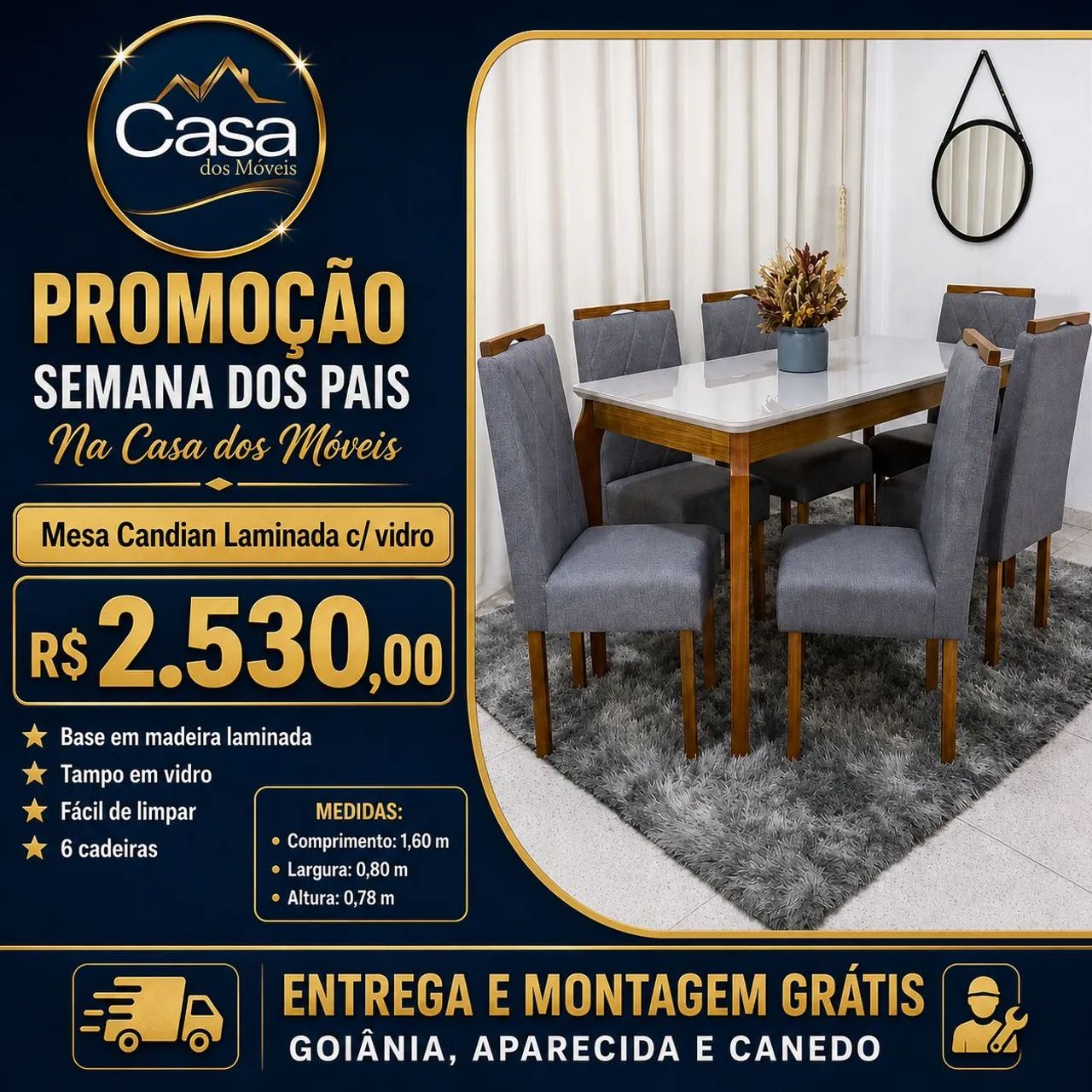 Mesa Candiam Laminada 6Cadeiras 
