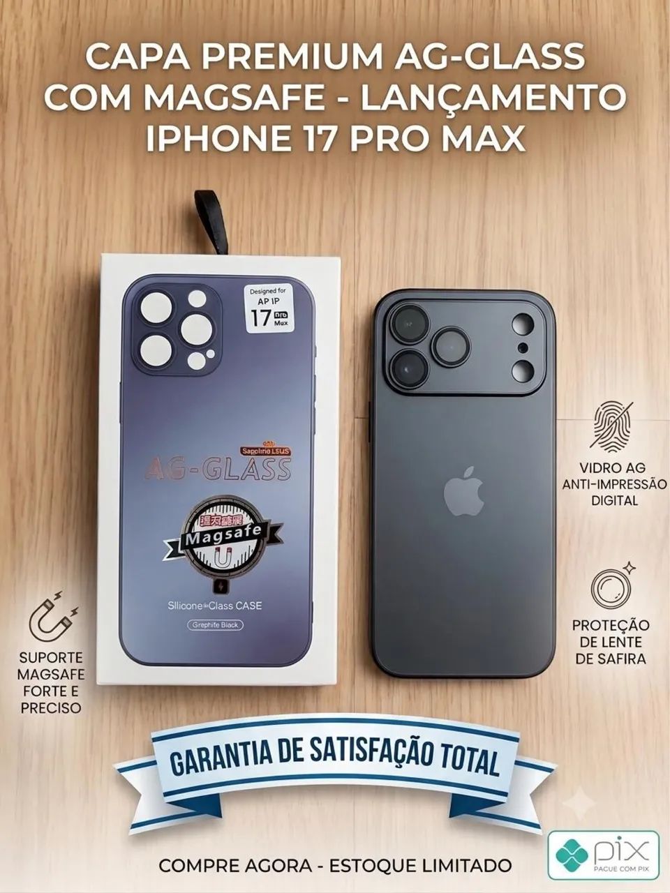 Case Vidro Iphone 14/15/17 Pro Max