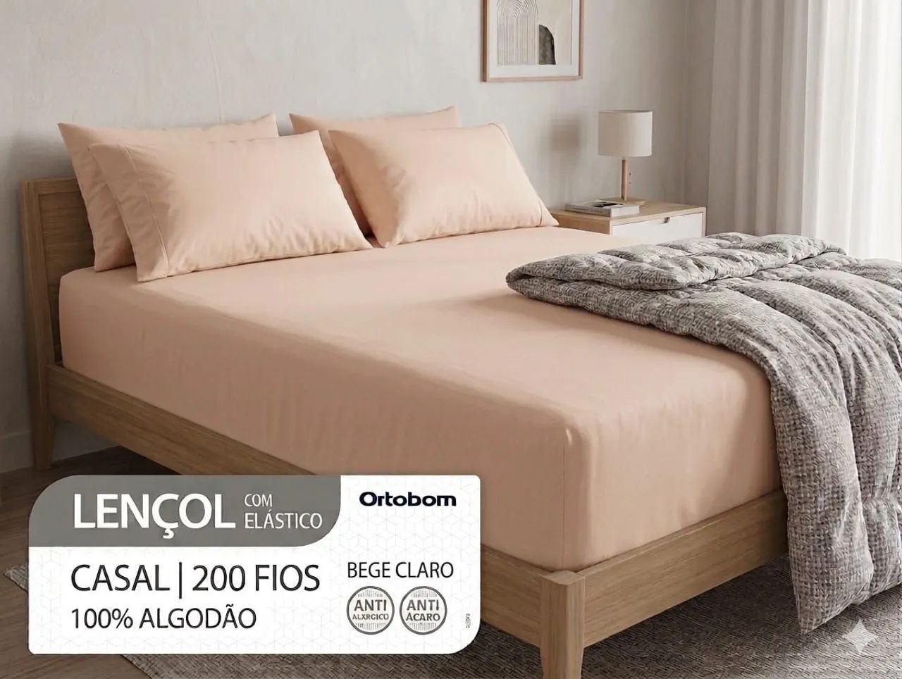 Lençol com elástico casal bege 