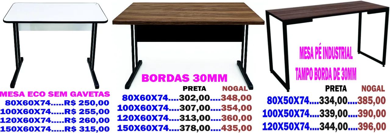 Mesa Escritório Escrivaninha - Nova - Tampo MDF - Ap de 250.oo - PROMOÇÃO