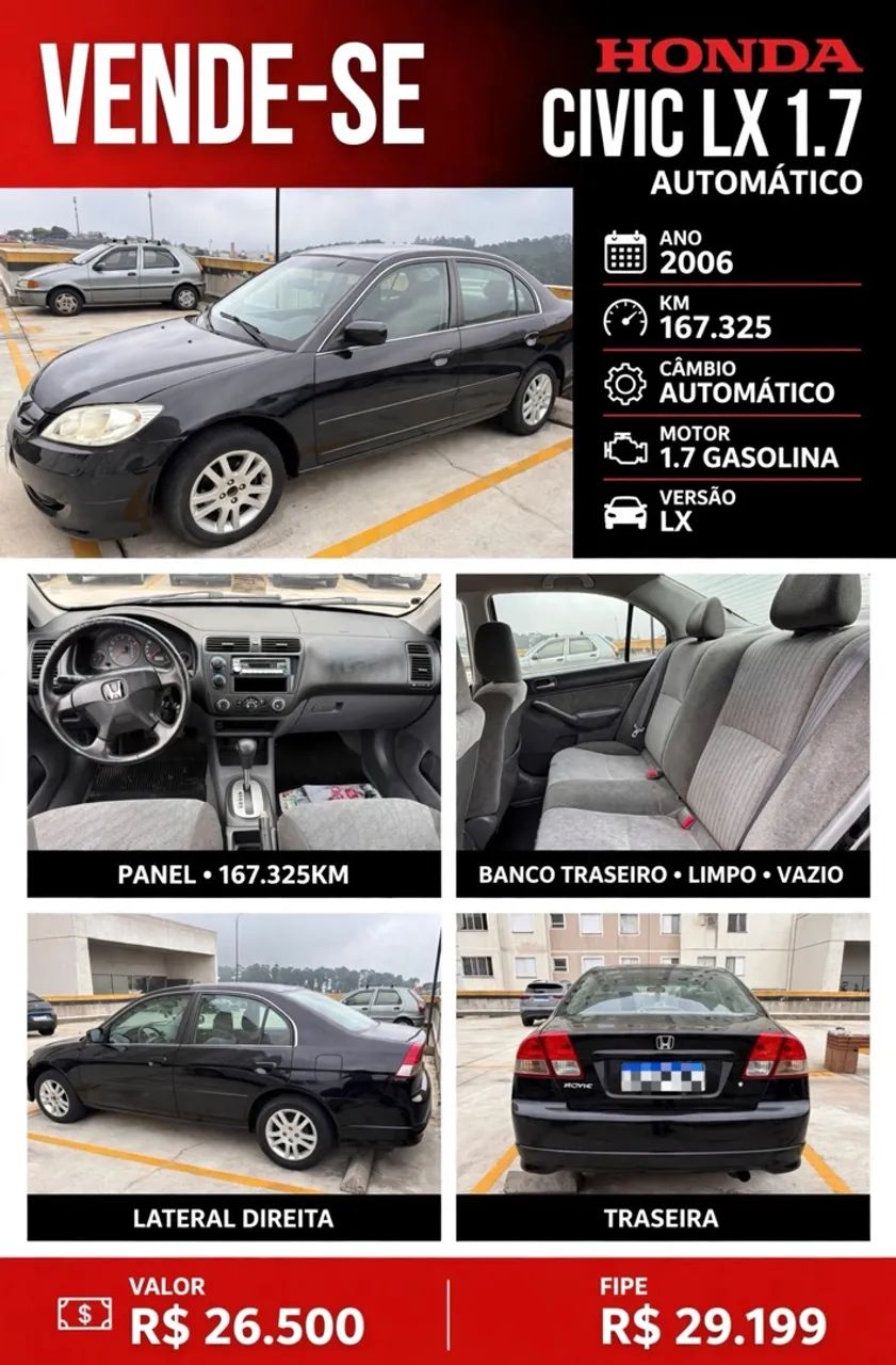 Honda Civic Civic Sedan LX/LXL 1.7 16V 115cv Aut. 4p 2006
