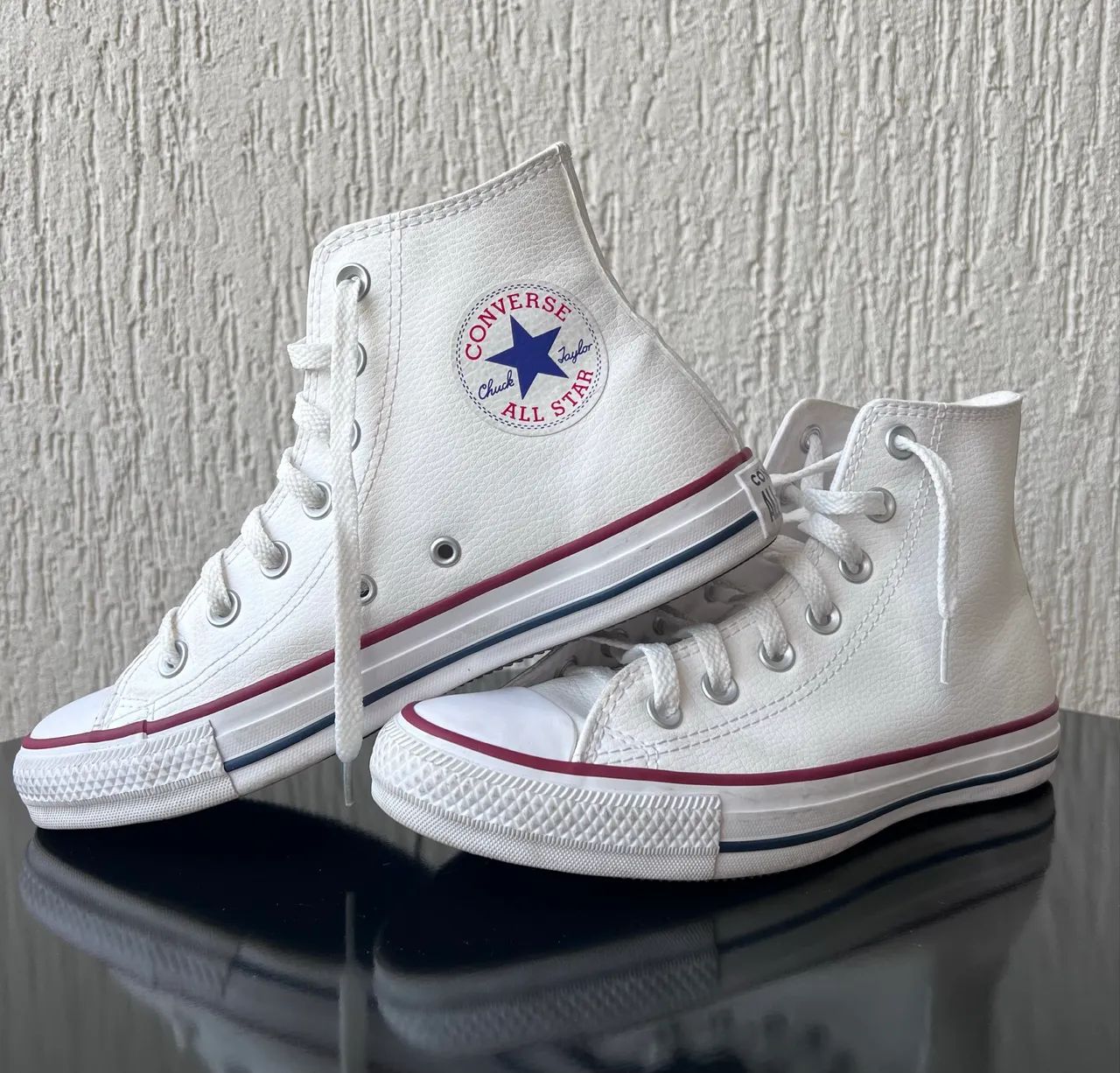All Star branco cano alto de couro 