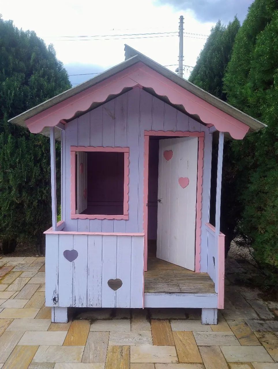 Casinha de boneca de madeira com coração  - Foto 2