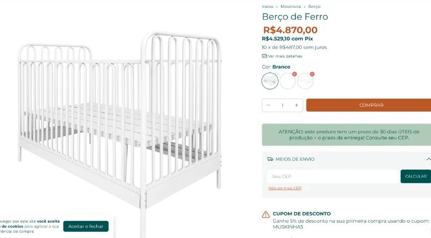 Berço de ferro Muskinha Rosa - Foto 2