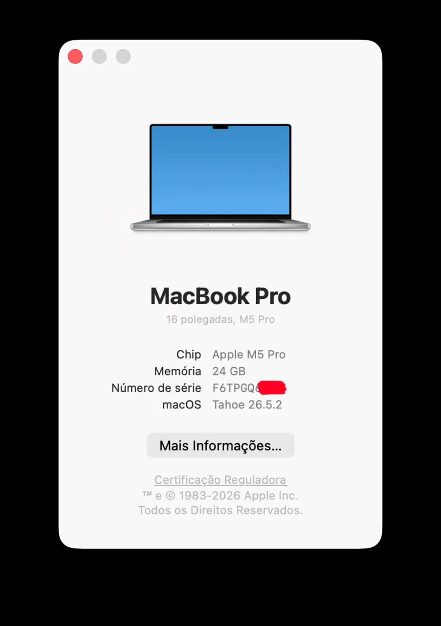 Macbook pro 16 polegadas chip m5 pro 24g  / 1tb com apenas 9 ciclos ( 24 / 1 tb ) - Foto 5