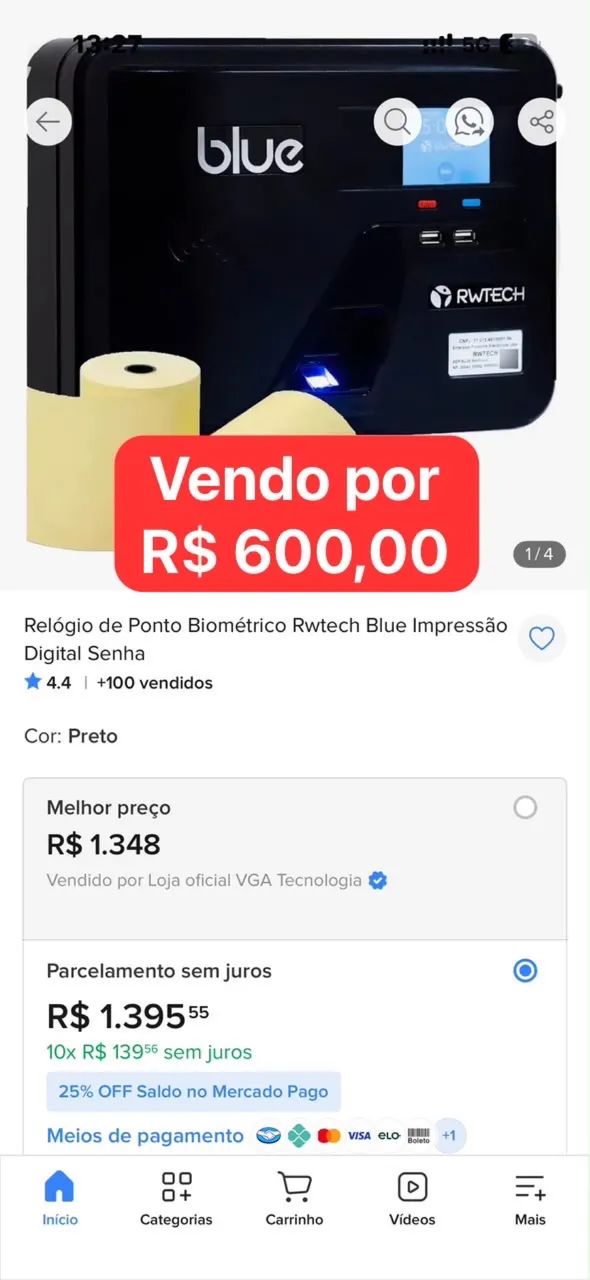 Relógio Ponto digital biométrico (usado)