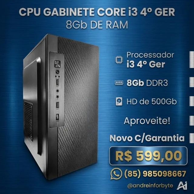 CPU Gabinete Core i3 4º Ger 8Gb de Ram