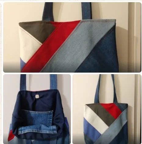 Bolsa Jeans e tecido Artesanal
