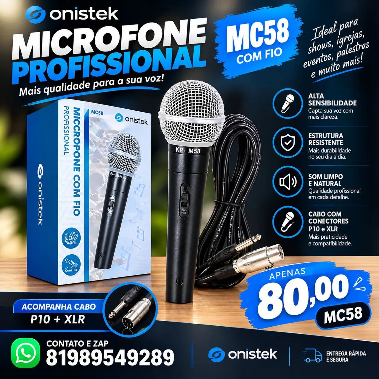 Microfone com fio Knup 