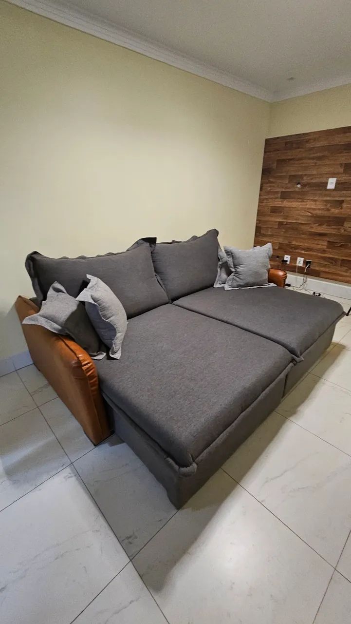 Vendo Sofá Retrátil e Reclinável de 03 Lugares no Linho  - Foto 5
