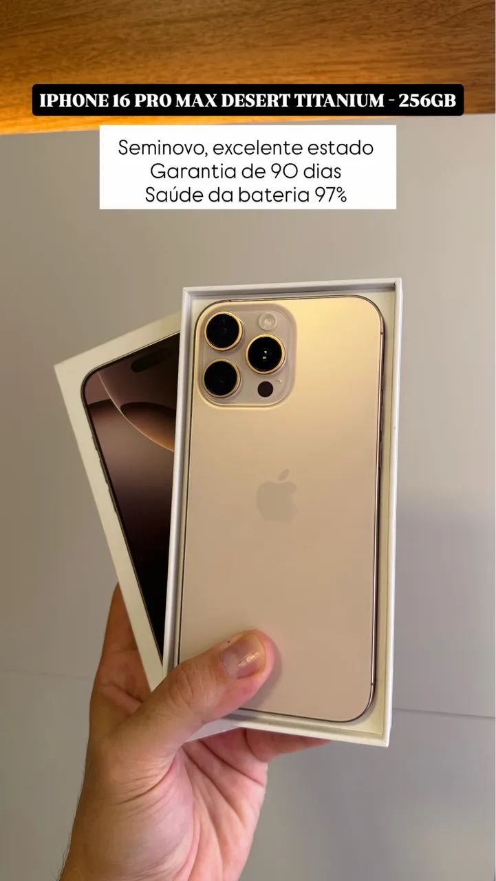 iPhone 16 Pro Max 256GB Desert titanium, Seminovo, excelente