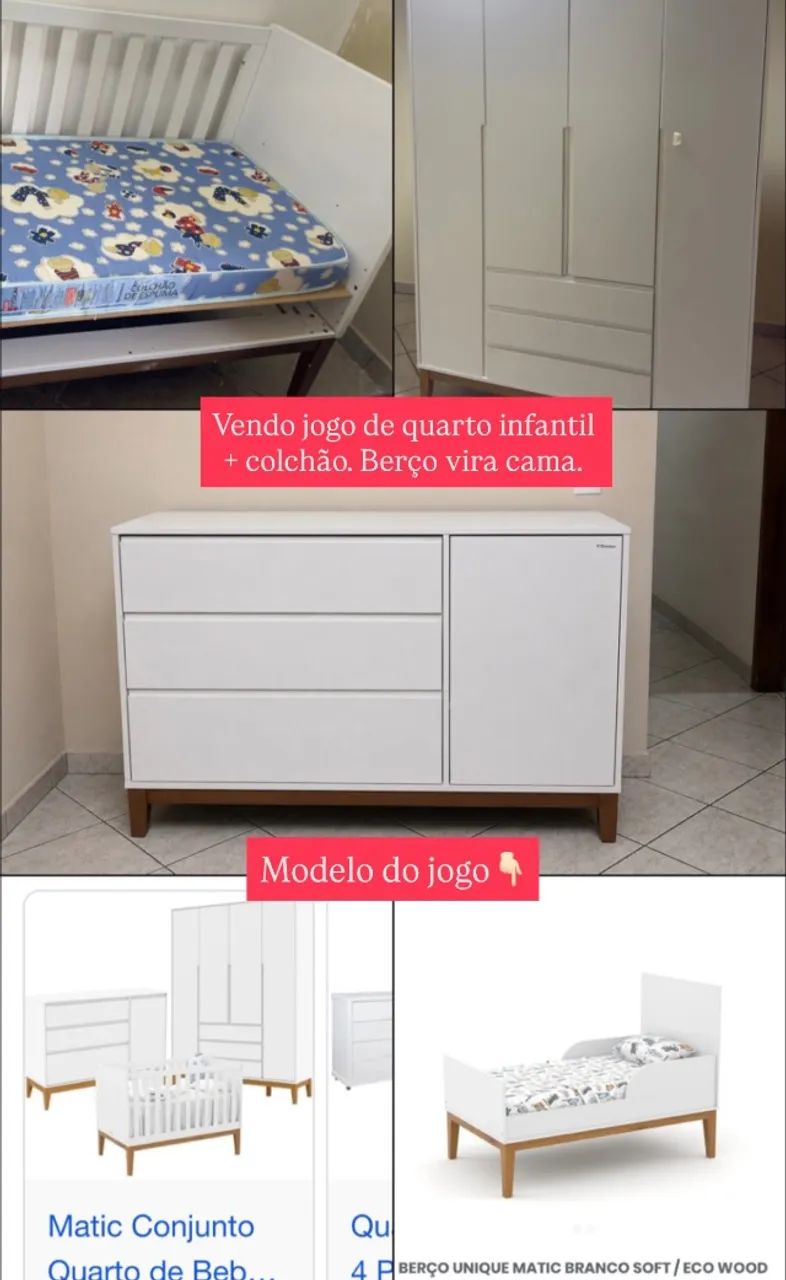 Jogo de quarto infantil + colchão do berço 