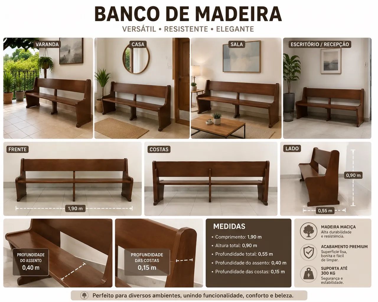 Banco em madeira maciça R$ 750,00 - Foto 2