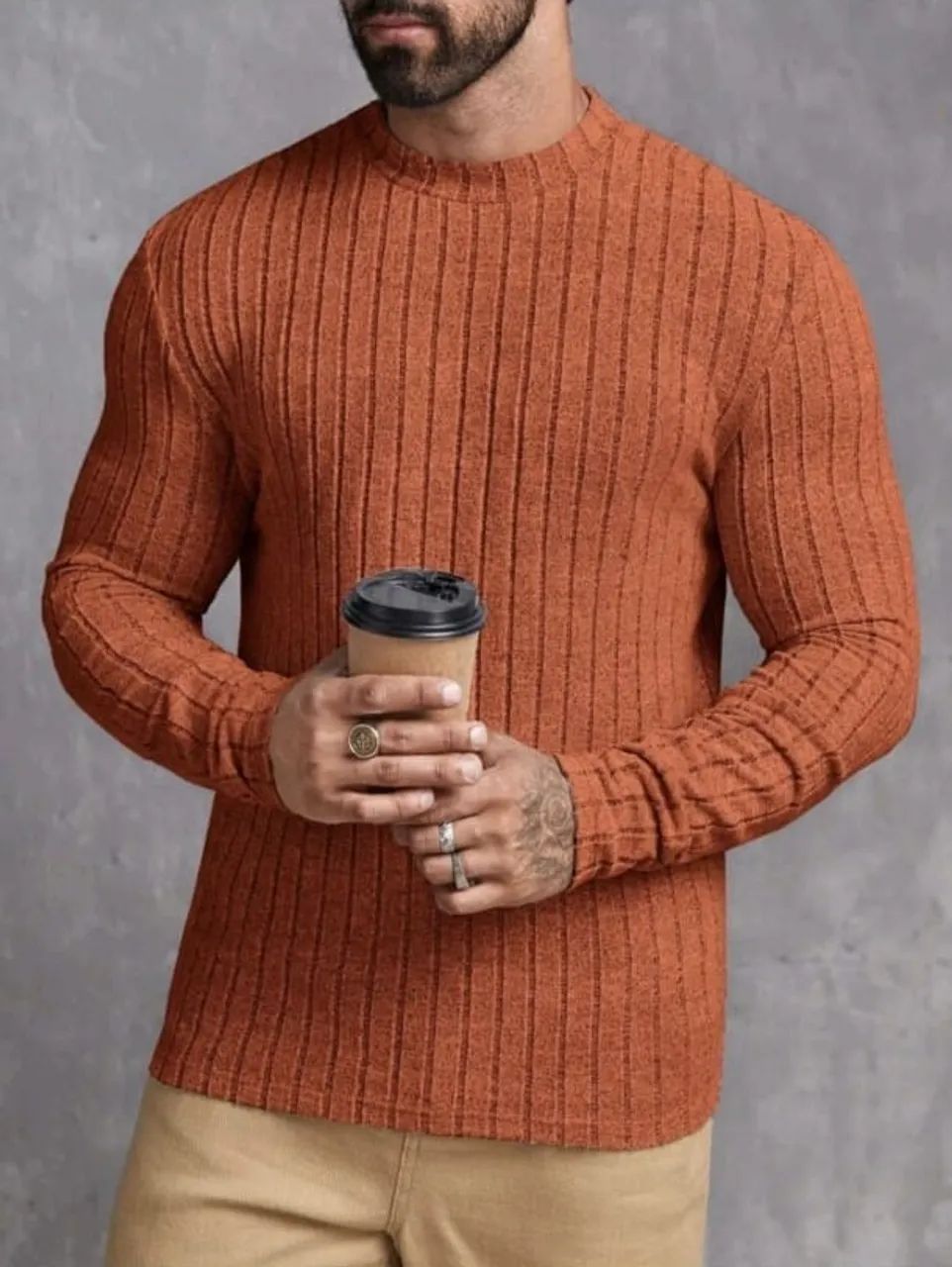 Camiseta com Nervuras Laranja Manfinity - Foto 4