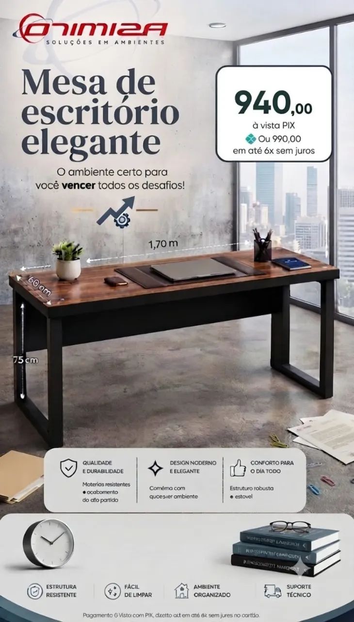 Mesa de Escritório Moderna e Resistente 