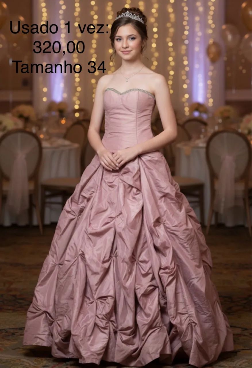 Vestido de festa rosê, usado uma vez