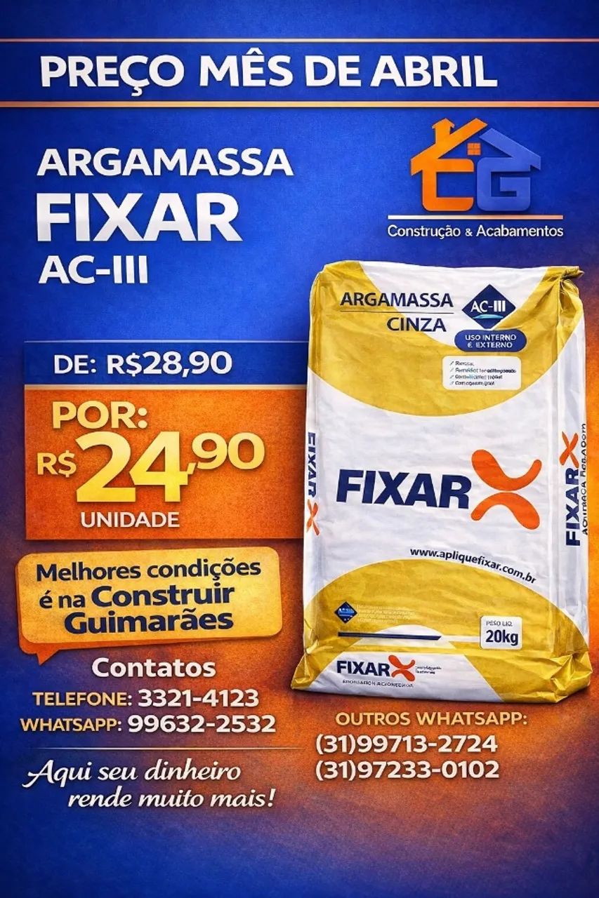 Argamassa AC-III FIXAR 20kg - R$24,90 a unidade