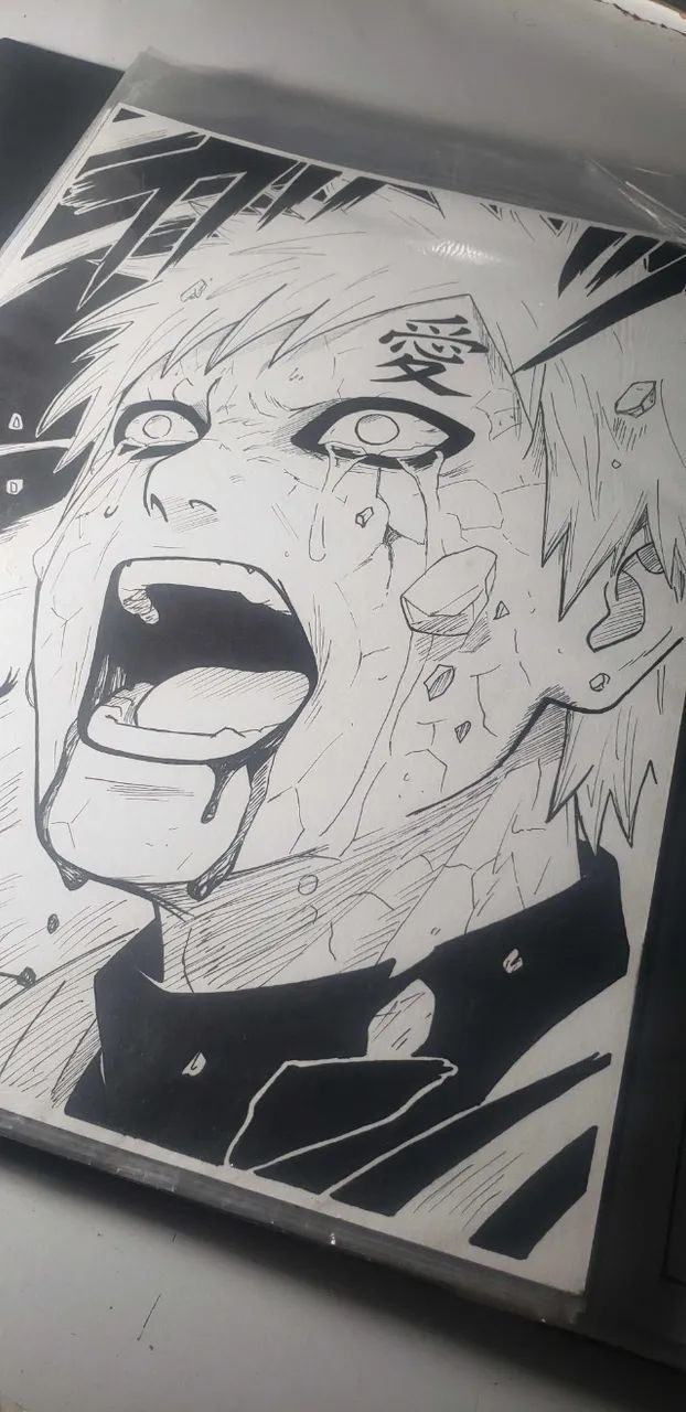 Desenho feito à mão do Gaara de Naruto - Foto 3