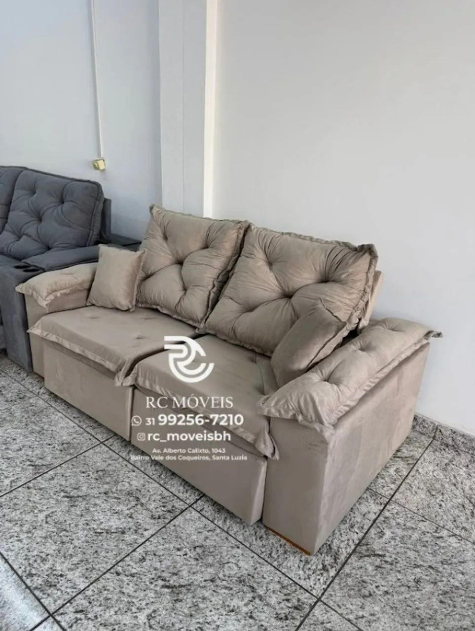Sofá Retrátil e Reclinável 2m pillow 16cm  - estofamento tecido veludo - Foto 2