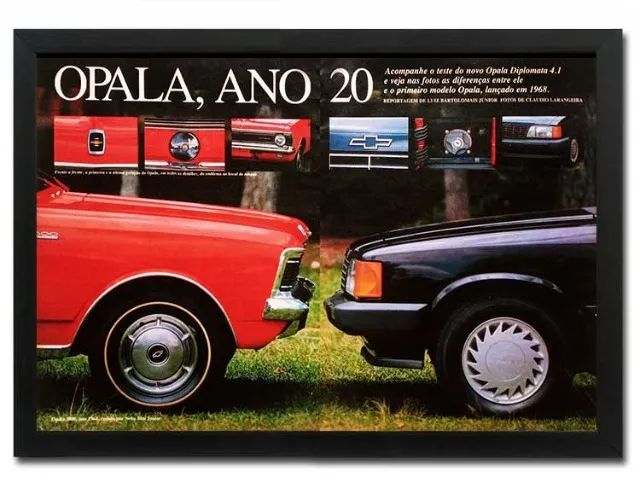 Opala Diplomata 1988 e Opala 1969 - Quadro decorativo com matéria original de revista