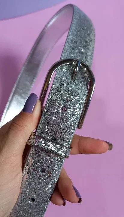 Cinto feminino prata com glitter