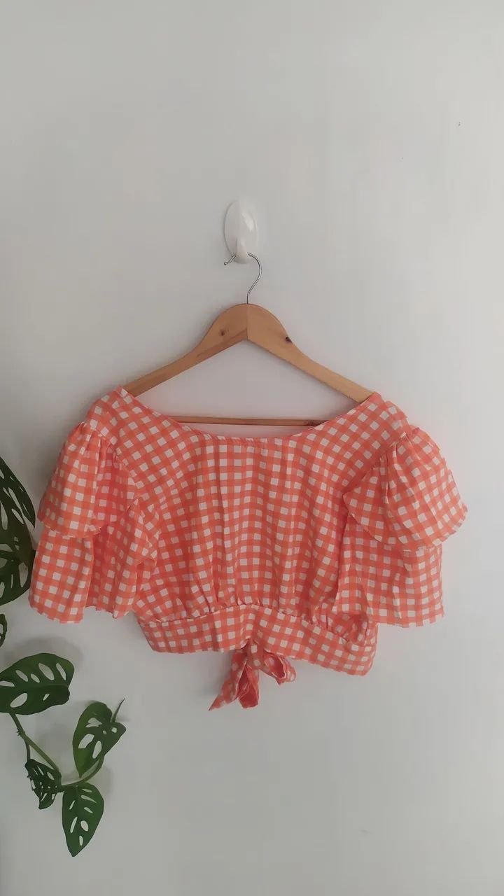 Blusa cropped em Vichi laranja  - Foto 2