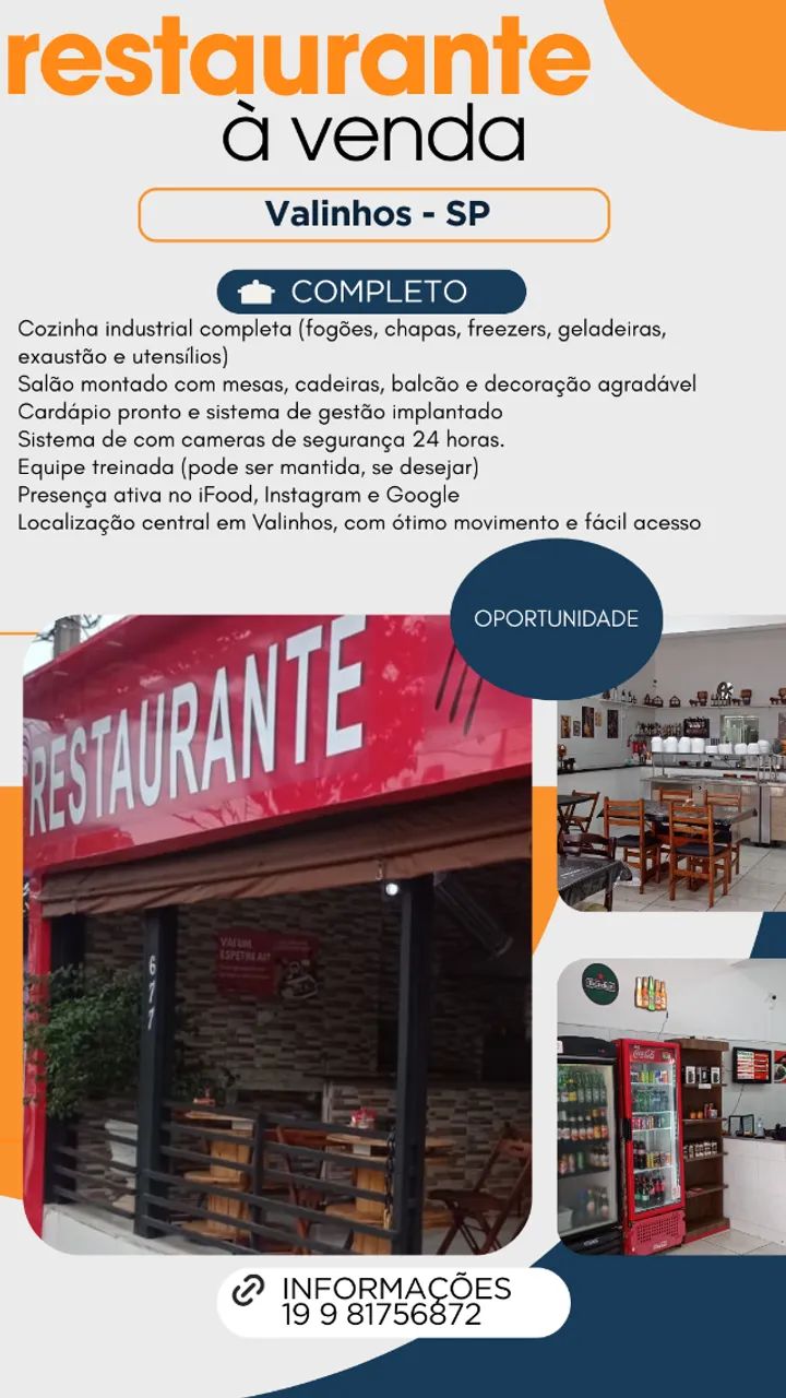 VENDA DE RESTAURANTE EM VALINHOS