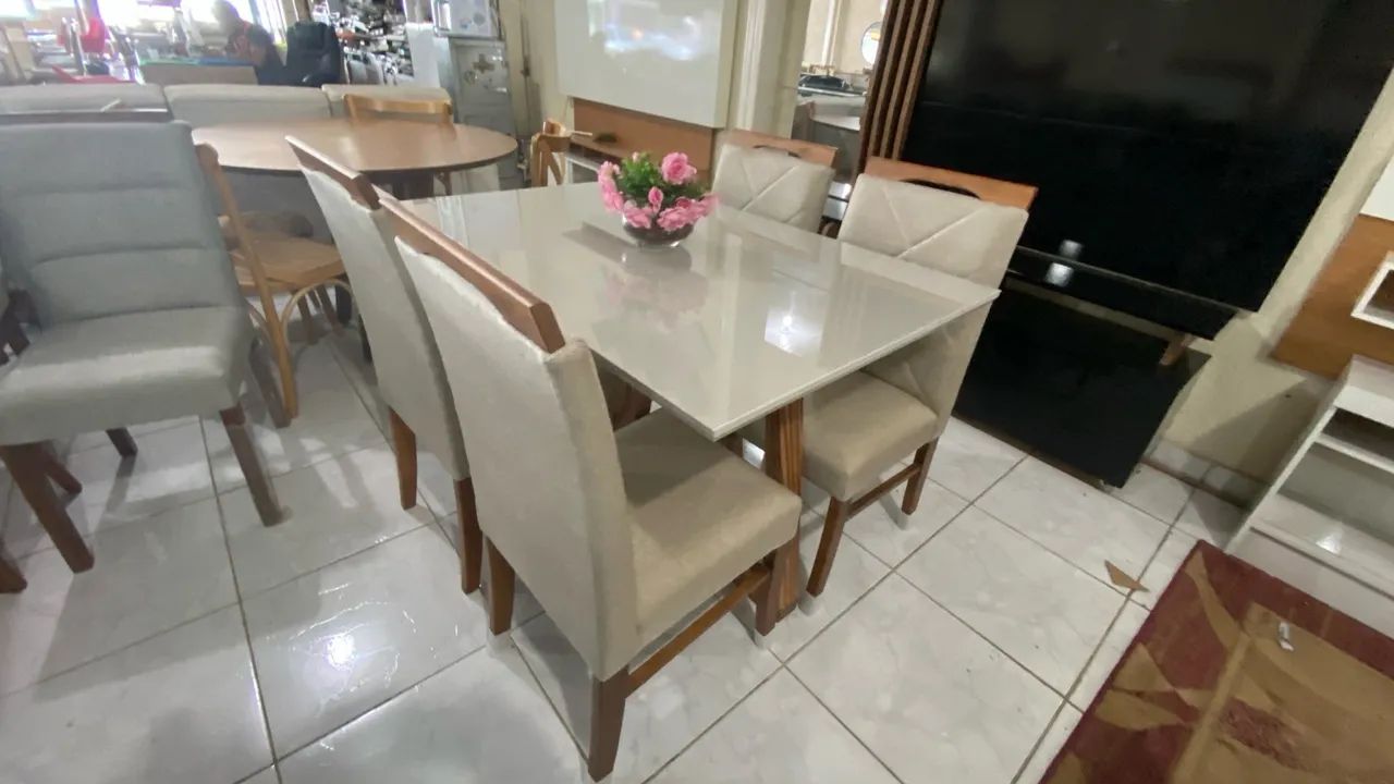 Mesa de Jantar Elegante com Tampo de Vidro de madeira  - Foto 2