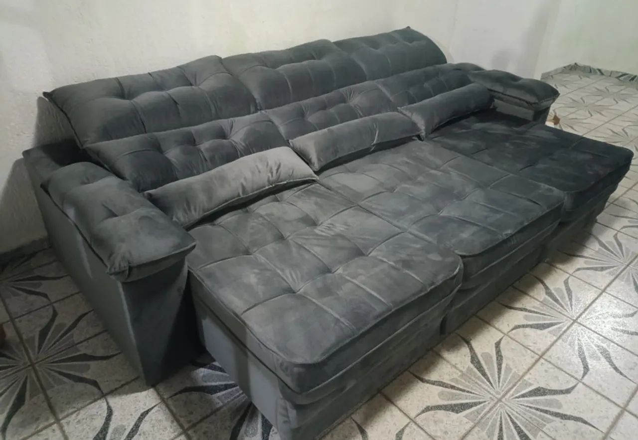 Sofa retratil reclinável 3 modulos 2,90 veludo pronta entrega  - Foto 2