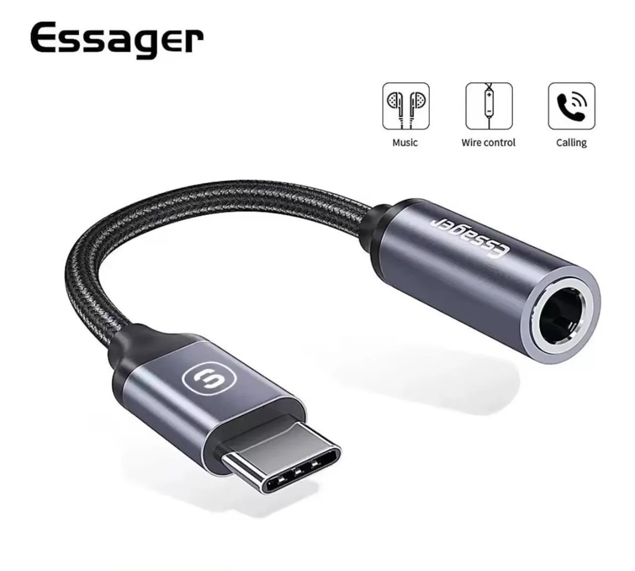 Adaptador de áudio, tipo C para 3,5mm