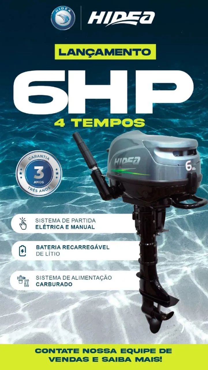 HIDEA 6HP partida elétrica manche 4TEMPOS - Motor de popa novo 