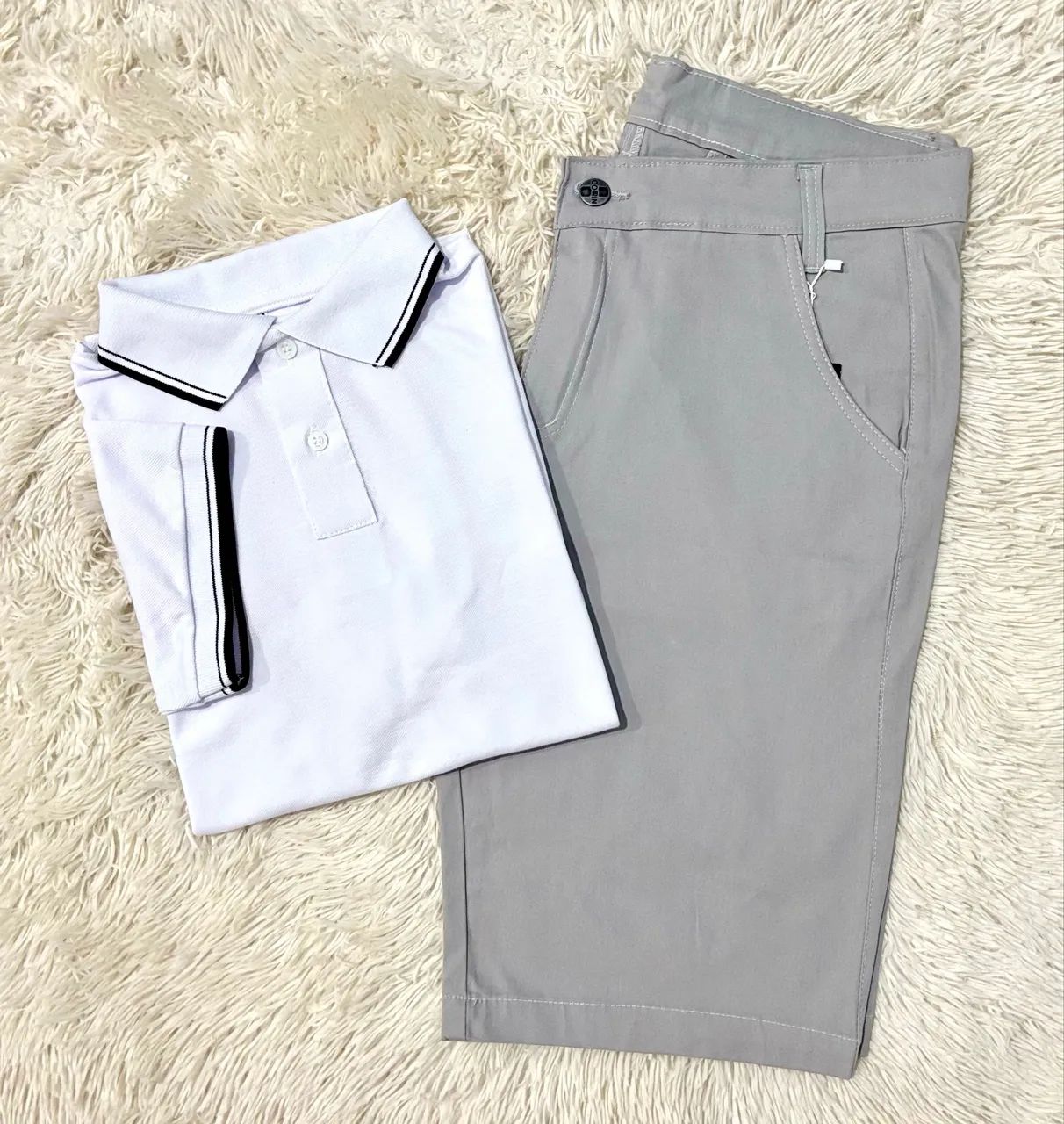 Kit Camisa Polo e Bermuda Sarja Cinza 